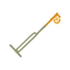 Stylized illustration of a handheld vacuum cleaner with a long handle and visible dust collection.