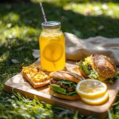 Fresh Summer Picnic with Lemonade and Delicious Sandwiches