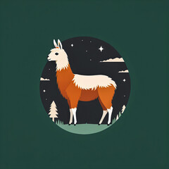 Modern minimalist icon of llama— geometric Scandinavian-style silhouette in forest green and terracotta, clean lines, elegant and nature-inspired design for branding or decor