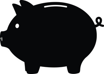 Black Piggy Bank Silhouette Financial Savings and Investment, Illustrating a Simple Concept of Saving Money for the Future