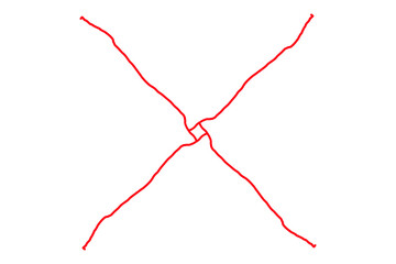 Red hand drawn scribble X cross symbol on transparent background