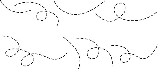 curved line set. Hand drawn line doodle. curved pointers sign. Spiral dotted line arrow

