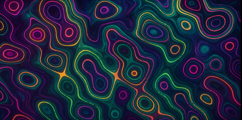 Vibrant Abstract Contour Lines: A captivating digital design featuring dynamic, colorful contour lines in shades of pink, green, and orange, set against a deep background