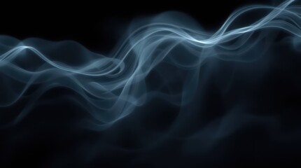 Abstract blue smoke waves flowing across a black background, ethereal and dynamic, digital art style, high contrast, smooth curves, futuristic mood