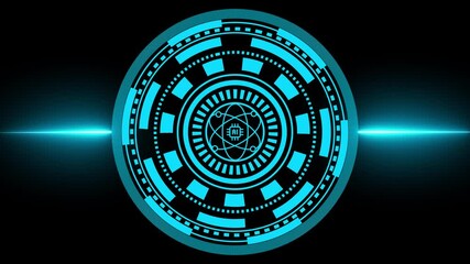 glowing futuristic interface with  ai atomic symbol on black background,sci-fi alert system with a central ai atomic structure on dark background. - Powered by Adobe