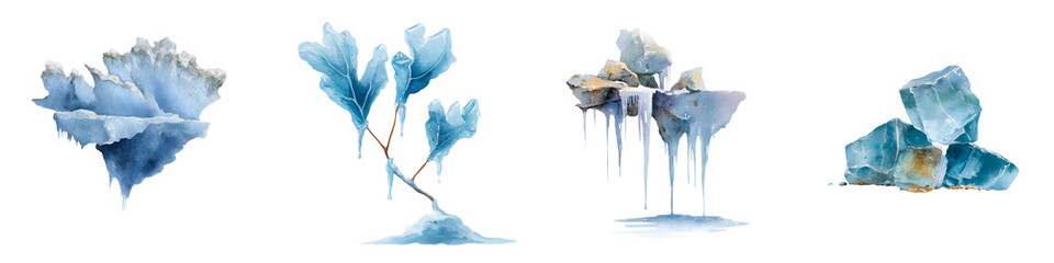 Watercolor Iceberg Set: Floating Ice and Icy Landscape