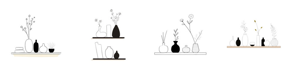 Minimalist Shelf Decor Collection: Vases, Flowers and Objects