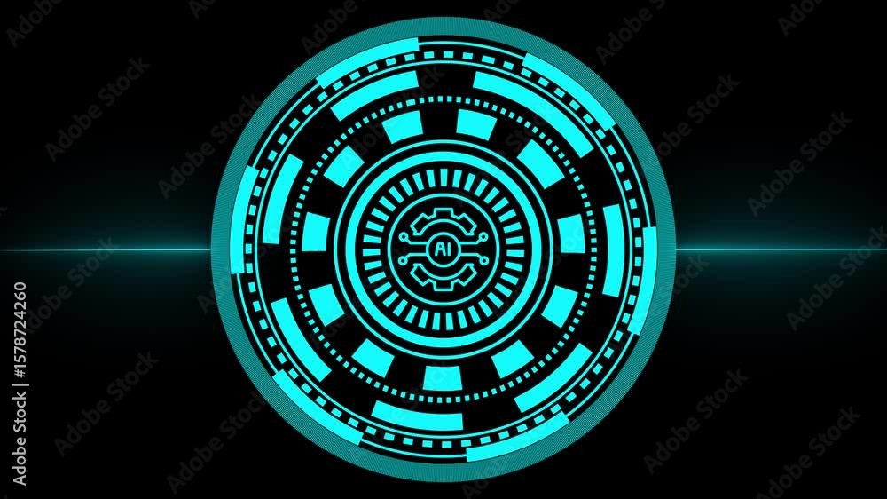 Poster glowing futuristic interface with a gear icon animation on black background,seamless loop of a red m