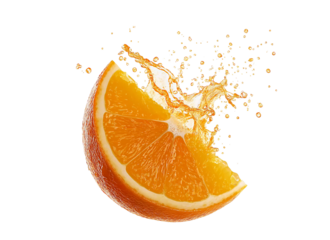  orange slice splashing fresh juice, cut out png