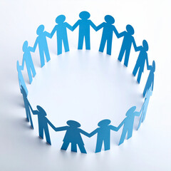 Circle of paper cutout people holding hands symbolizes unity and community, promoting mental health and emotional well being supportive