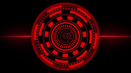 artificial intelligence thinking process and innovation concept,human-machine interface and cognitive process animation on black background,abstract technology background with a spinning red color - Powered by Adobe