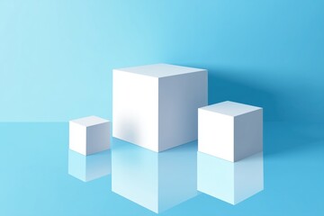 Fototapeta premium A visual representation of three-dimensional geometric white cubes against a blue backdrop.