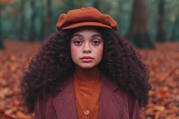 Enchanting autumn portrait of a young girl in a vibrant forest