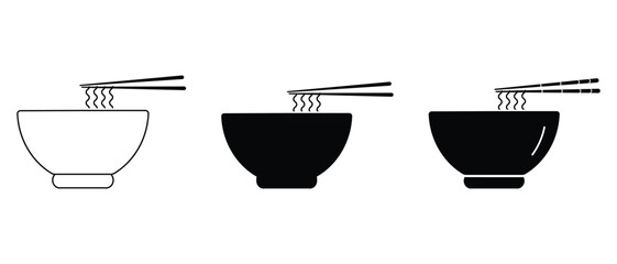 bowl of noodles and chopsticks restaurant icon isolated on white background. vector Illustration. Chinese food vector design. Ramen noodles illustration. 