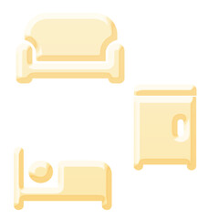 3D Cream color furniture icons set