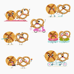 Baked food funny characters, hand drawn vector illustration.