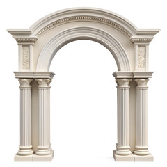 Obraz premium An ornate triumphal arch with fluted columns is isolated on transparent background, showcasing classical architectural design and craftsmanship