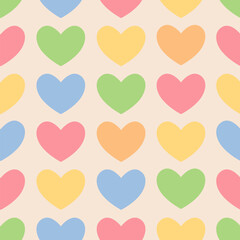 Vector seamless pattern with multy-colored hearts. Cute bright texture. Flat style pattern for textile or valentine's wrapping paper