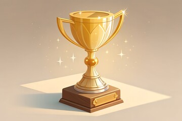 3D Glossy Golden Trophy Icon | Clay Style Award Symbol with Soft Lighting for Games, Competitions, and Achievement Graphics