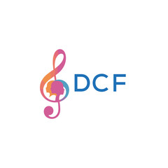 Fototapeta premium DCF “Colorful music logo with human faces and treble clef design” DCF Later Logo, “Creative music academy logo with silhouette heads and notes” 