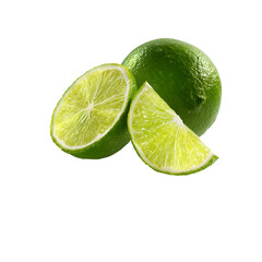 Bright Green Lime Fruit Slices on Transparent Background