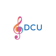 Fototapeta premium DCU “Colorful music logo with human faces and treble clef design” DCU Later Logo, “Creative music academy logo with silhouette heads and notes” 