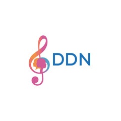 DDN “Colorful music logo with human faces and treble clef design” DDN Later Logo, “Creative music academy logo with silhouette heads and notes”
