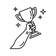 Hand Holding Trophy Cup Icon for Winner and Achievement Concept