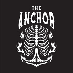 Vintage illustration of rib cage with sea anchor