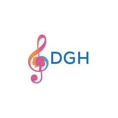 Fototapeta premium DGH “Creative music logo with human silhouettes and treble clef in gradient colors, DGH Later Logo, modern artistic design isolated on white background” 