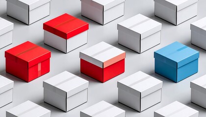 Obraz premium Several white boxes, with a few red and one blue, in a grid pattern