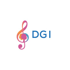 DGI “Creative music logo with human silhouettes and treble clef in gradient colors, DGI Later Logo, modern artistic design isolated on white background”
