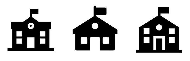 School Building Icon - Outline Vector Line Art