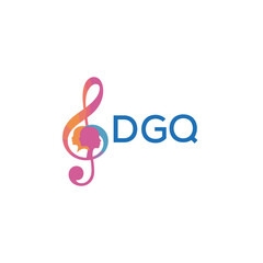 Fototapeta premium DGQ “Creative music logo with human silhouettes and treble clef in gradient colors, DGQ Later Logo, modern artistic design isolated on white background” 