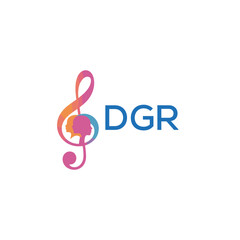 Fototapeta premium DGR “Creative music logo with human silhouettes and treble clef in gradient colors, DGR Later Logo, modern artistic design isolated on white background” 