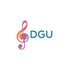 DGU “Creative music logo with human silhouettes and treble clef in gradient colors, DGU Later Logo, modern artistic design isolated on white background”
