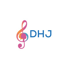 Fototapeta premium DHJ “Creative music logo with human silhouettes and treble clef in gradient colors, DHJ Later Logo, modern artistic design isolated on white background” 