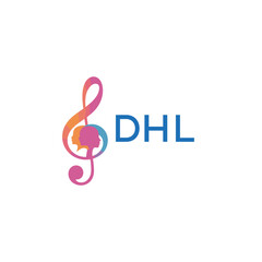 DHL “Creative music logo with human silhouettes and treble clef in gradient colors, DHL Later Logo, modern artistic design isolated on white background”
