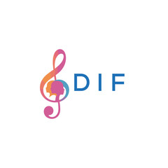 DIF “Creative music logo with human silhouettes and treble clef in gradient colors, DIF Later Logo, modern artistic design isolated on white background”
