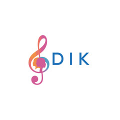 Fototapeta premium DIK “Creative music logo with human silhouettes and treble clef in gradient colors, DIK Later Logo, modern artistic design isolated on white background” 