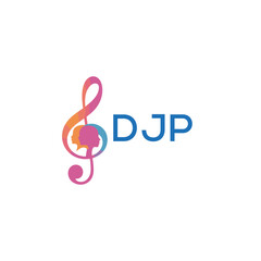 DJP “Creative music logo with human silhouettes and treble clef in gradient colors, DJP Later Logo, modern artistic design isolated on white background”
