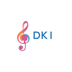 DKI “Creative music logo with human silhouettes and treble clef in gradient colors, DKI Later Logo, modern artistic design isolated on white background”
