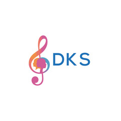 Fototapeta premium DKS “Creative music logo with human silhouettes and treble clef in gradient colors, DKS Later Logo, modern artistic design isolated on white background” 