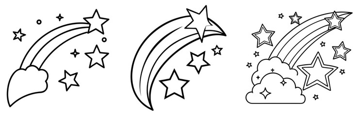 Shooting Stars Coloring Book Page - Outline Vector Line Art Design