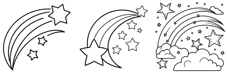 Shooting Stars Coloring Book Page - Outline Vector Line Art Design