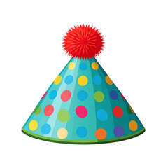  Top View of a Birthday Hat with Multicolor Dots and Pom-Pom, PNG Cutout Illustration