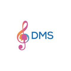 DMS “Creative music logo with human silhouettes and treble clef in gradient colors, DMS Later Logo, modern artistic design isolated on white background”
