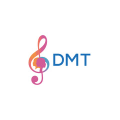 DMT “Creative music logo with human silhouettes and treble clef in gradient colors, DMT Later Logo, modern artistic design isolated on white background”
