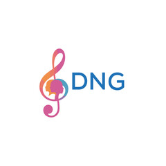 DNG “Creative music logo with human silhouettes and treble clef in gradient colors, DNG Later Logo, modern artistic design isolated on white background”
