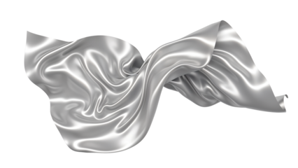 Flowing silver silk fabric isolated on white
